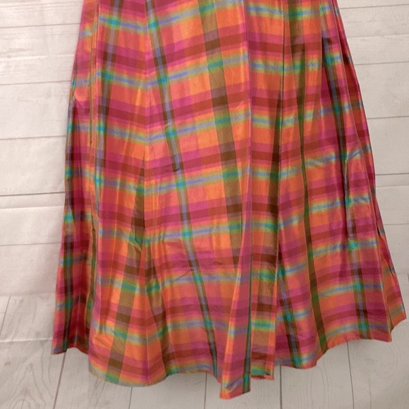 Isaac Mizrahi Size XS 100% Silk Rainbow Plaid Fit & Flare Slip Dress - Picture 5 of 12